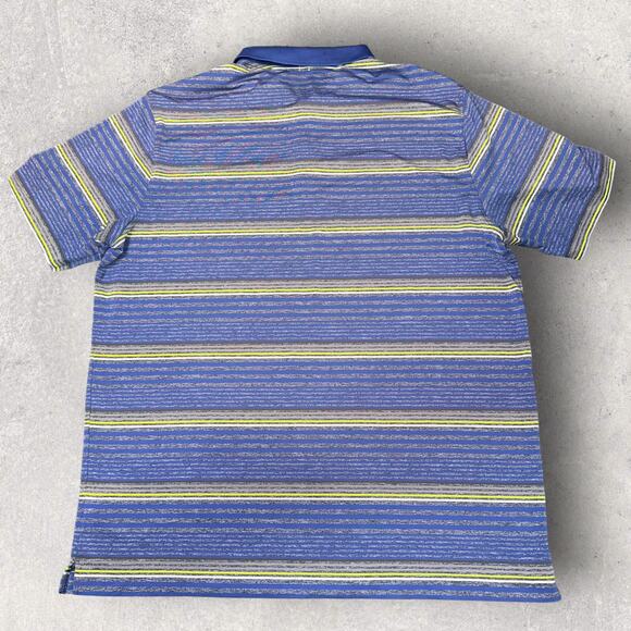 Nike Men’s Size XL Golf Tour Performance Blue/Yellow Logo Striped Button Polo - Picture 2 of 6